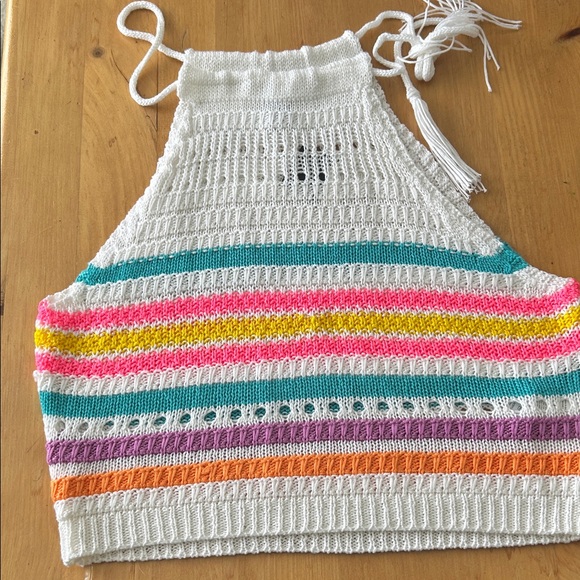Streetwear Society Tops - W40.   Streetwear Society White Crochet Knit Halter Top